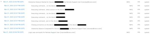 Audit logs by TAC engineer