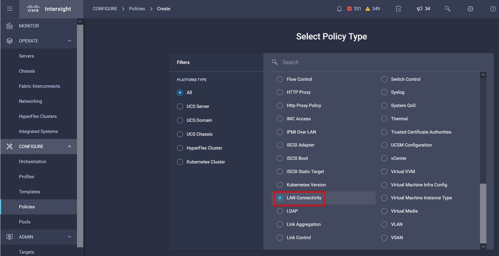 Policies Tab - Create Policy - LAN Connectivity