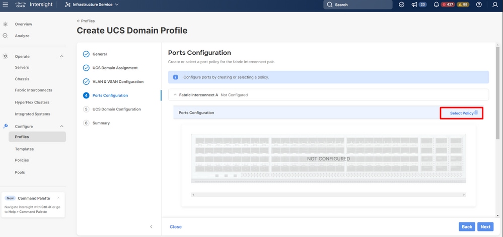 Select port policy created