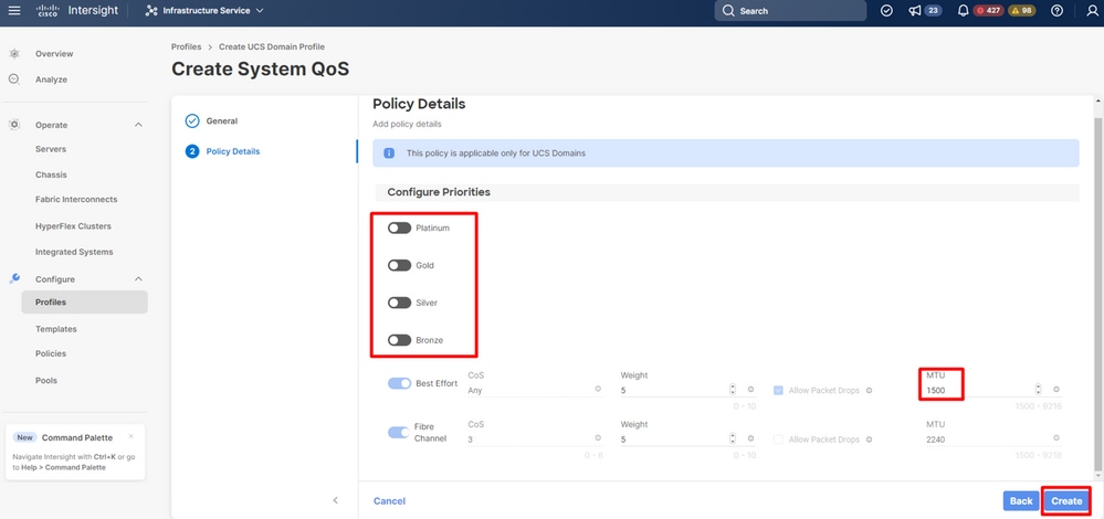 Modify MTU and policy details