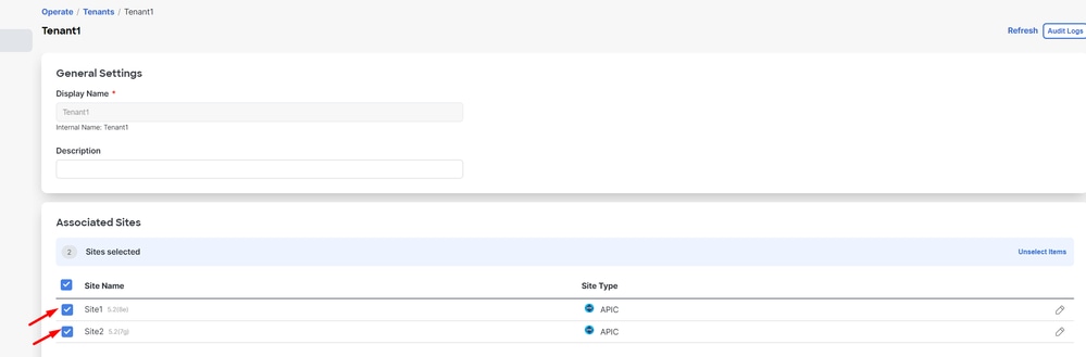 Validation of tenant association with 2 sites