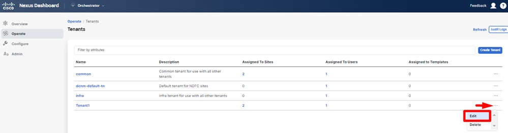 Edit tenant properties to remove sites