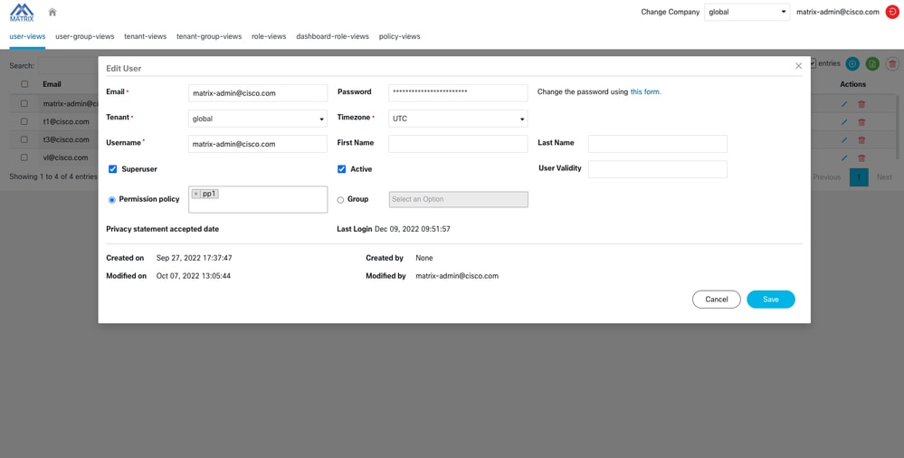 Matrix RBAC Panel