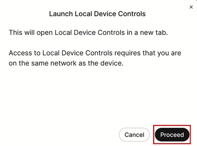 Popup Controlli dispositivo locale in Control Hub