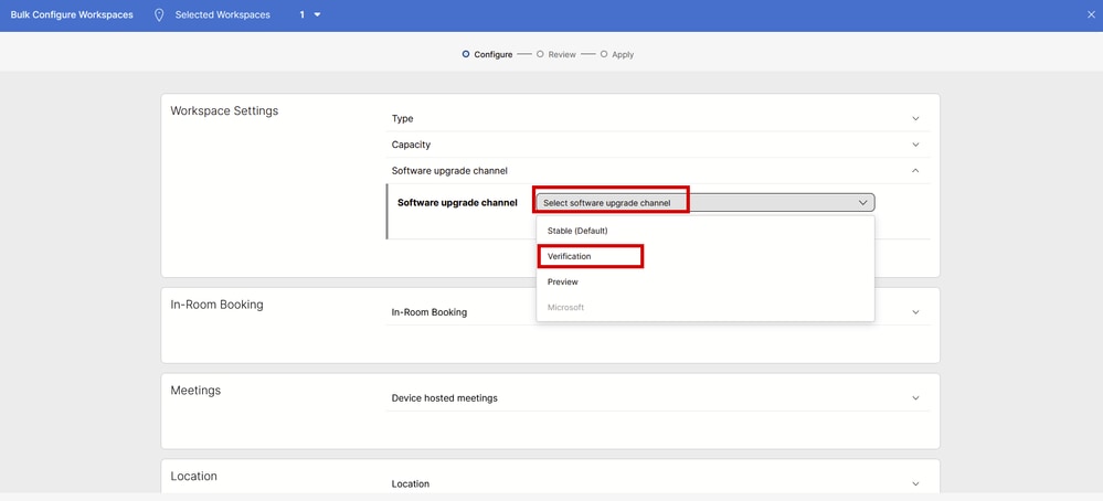 Workspace Bulk Configuration Wizard - Configure section