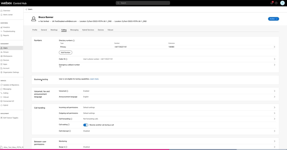 User Assigned to Location with Cisco PSTN Provider outside US or Canada