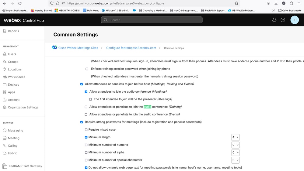 Common Settings Menu