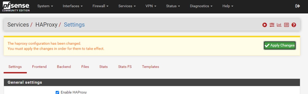 pfSense GUI - HAProxy Apply Changes