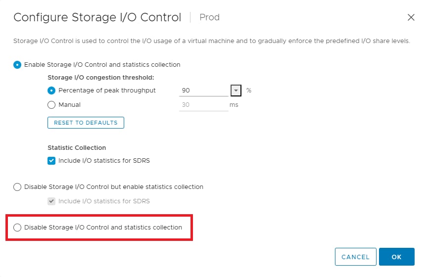 Disable storage I/O control.