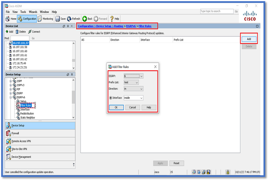 Configuration des règles de filtre