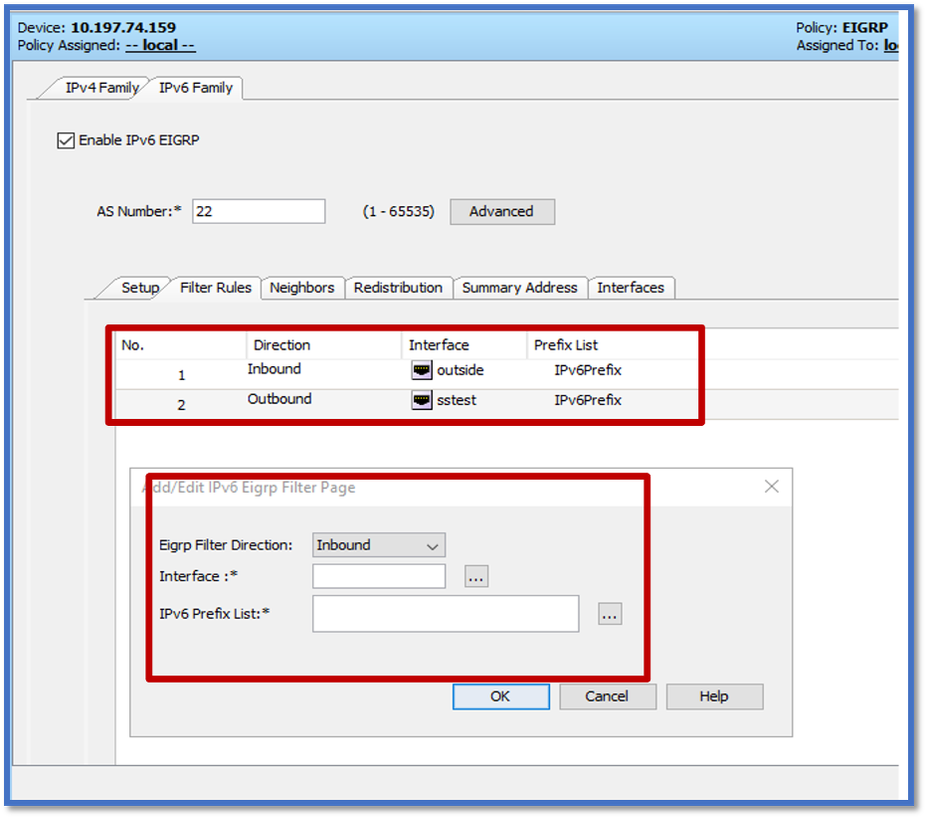 EIGRP IPv6 설정 탭