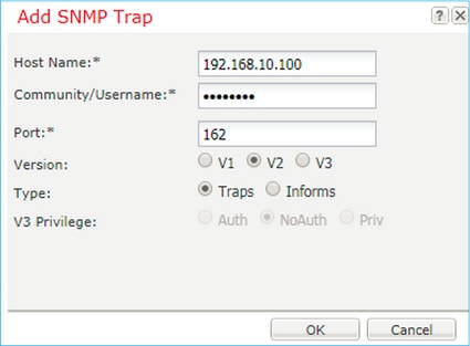 FTD SNMP – Konfigurieren von FXOS SNMP v1 oder v2c – Dialogfeld „Add SNMP Trap“ (SNMP-Trap hinzufügen)