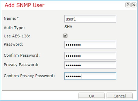 FTD SNMP – Configurer SNMP v3 FXOS – Boîte de dialogue Add SNMP User (ajouter un utilisateur SNMP)