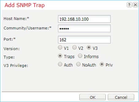 FTD SNMP – Konfigurieren von FXOS SNMP v3 – Dialogfeld „Add SNMP Trap“ (SNMP-Trap hinzufügen)