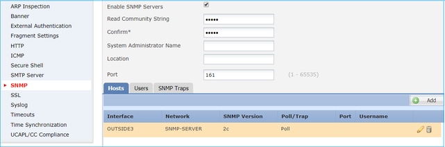 FTD SNMP - Configurazione di LINA SNMPv2c - LINA SNMP selezionato è disponibile sull'interfaccia di gestione