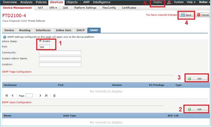 FTD SNMP – Configurer FXOS SNMPv3 – Onglet Device Management (gestion des appareils)