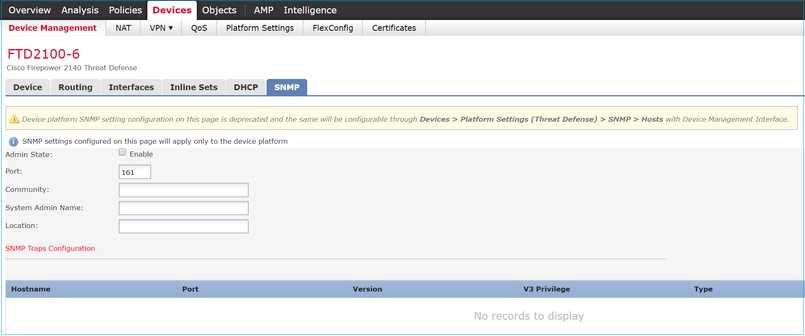 FTD SNMP – FTD2100-6 – Gestion des appareils – Onglet Devices (appareils)