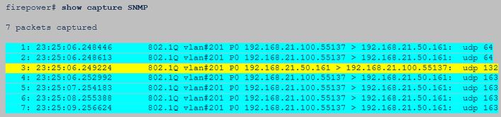 FTD SNMP – Paketerfassung zeigt viele Anfragen und eine Antwort