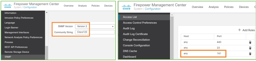 FTD SNMP – Vérifier la version de SNMP, l’identifiant de communauté et le port de la liste d’accès