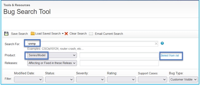 FTD SNMP - Search for SNMP defects - Bug Search Tool query example