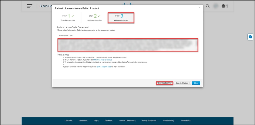 Rehosting licenses from failed product - Enter authorization code