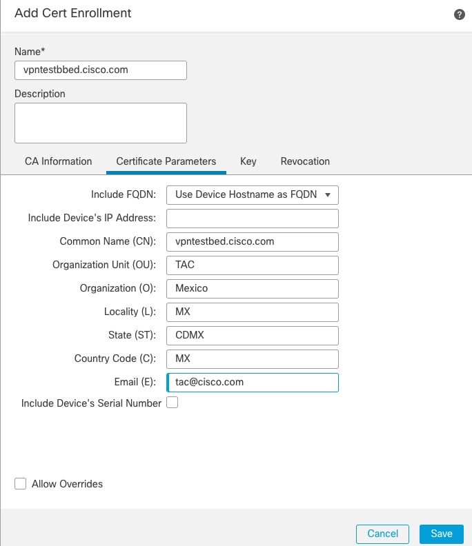 Configure common name for the certificate