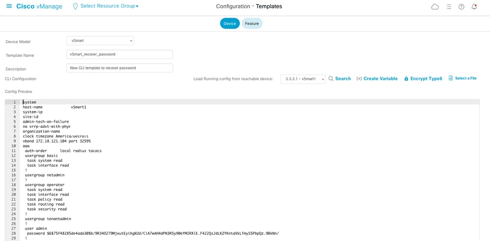 Enter Device Model, Template Name, and Description