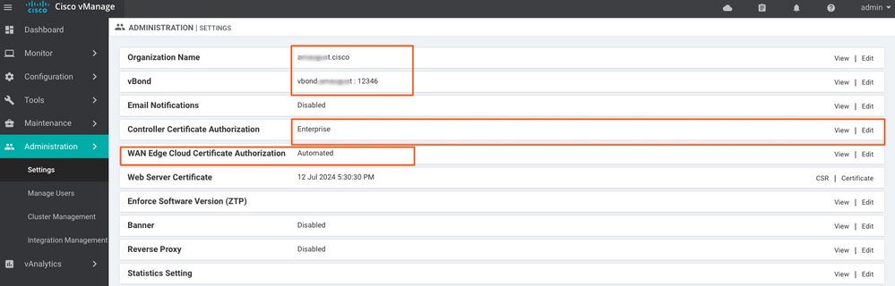 vManage Update Basic Details