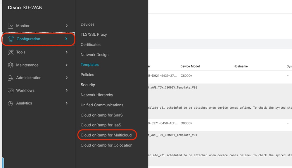 Configuration、Cloud onRamp for Multicloudに移動します。