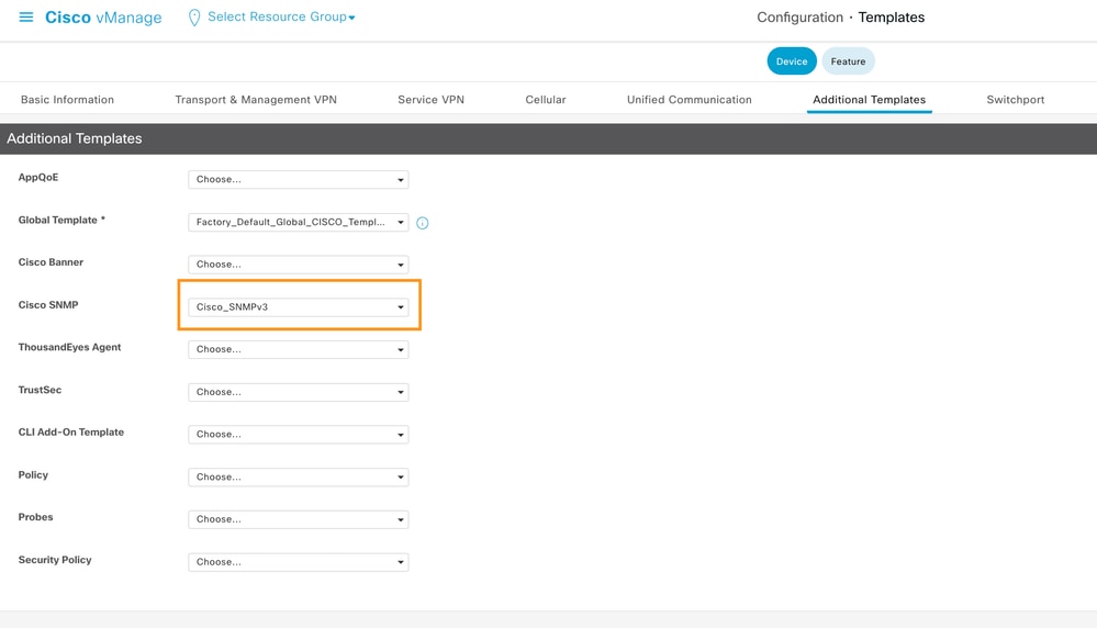 Add SNMP Feature Template to Device Template