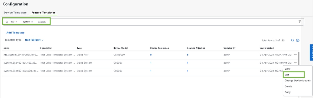 Select Feature Templates