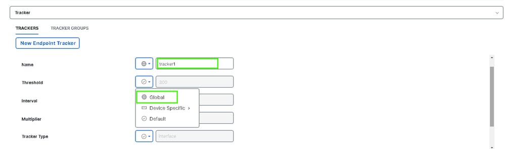 Select Global to Change any Default Value