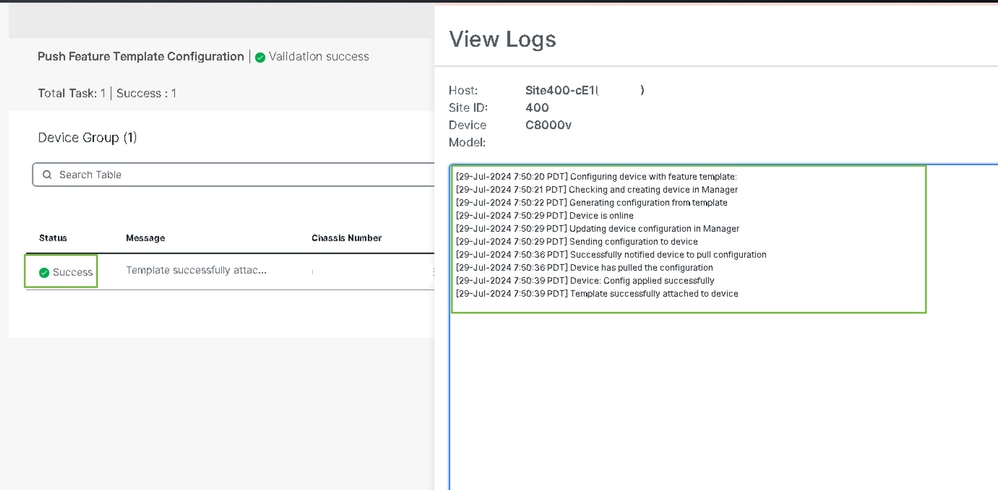 Success and View Logs