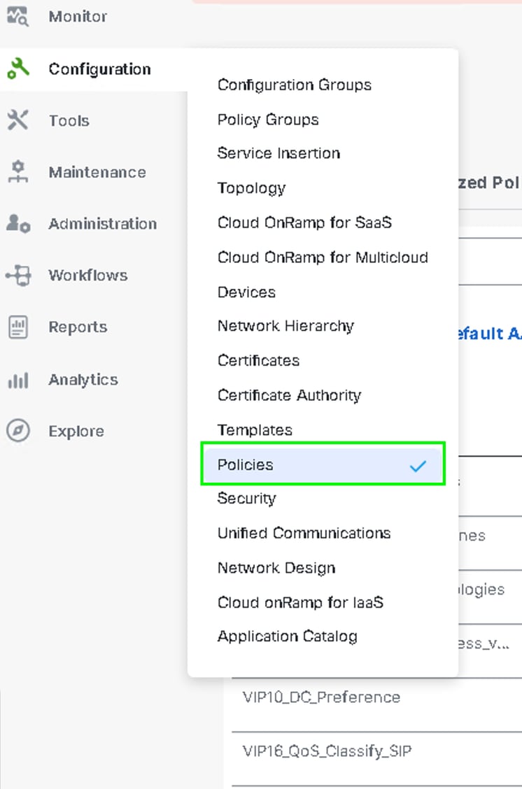 Navigate to Configure, Policies