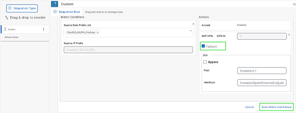 Select Save and Match Actions