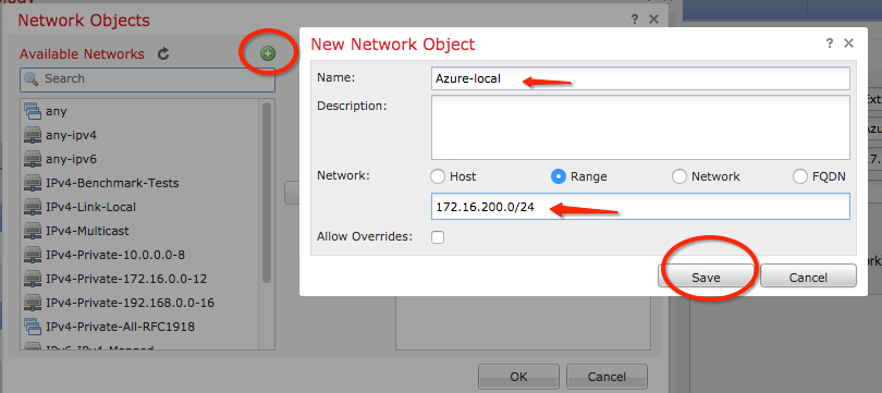 FMC Configuration Site-to-Site VPN - Add destination object