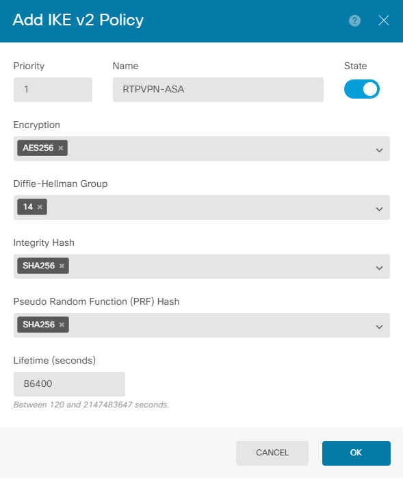 Add Internet Key Exchange v2 Policy