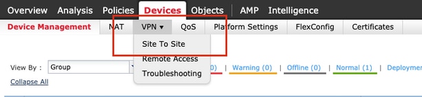 Devices(디바이스), VPN 및 Site to Site(사이트 대 사이트)로 이동합니다.