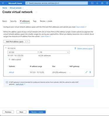 Ajouter un espace d'adressage IP