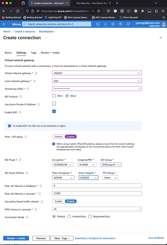 Default of Custom IPsec or IKE Policy