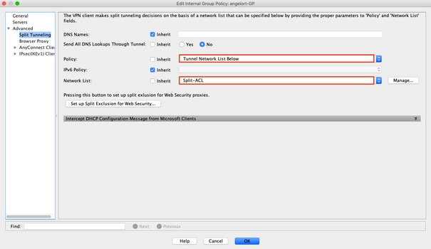 Verify Split Tunnel Configuration - Split ACL