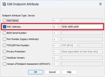 Configuration de la condition MAC pour DAP