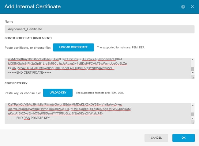 Upload Certificate and Key via Copy-Paste or Upload Button in FDM GUI