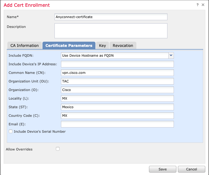 Certificaatparameters