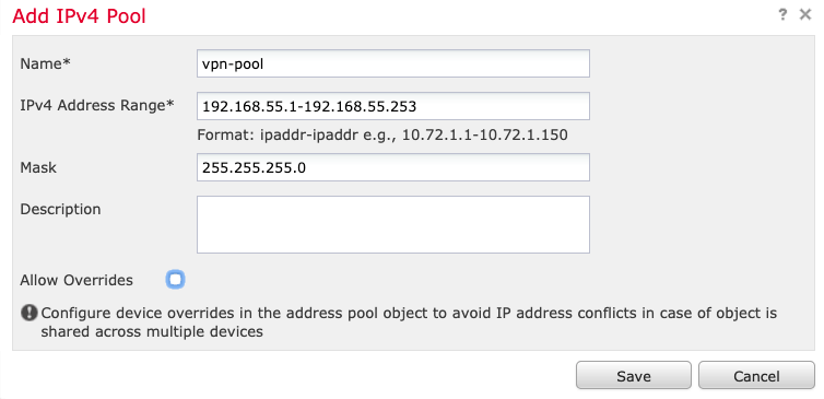 Configuration du pool local IP