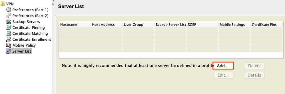 XML-profiel: Serverlijst