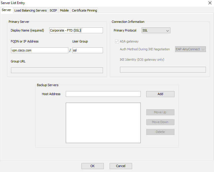 XML-Profil: Servereintrag