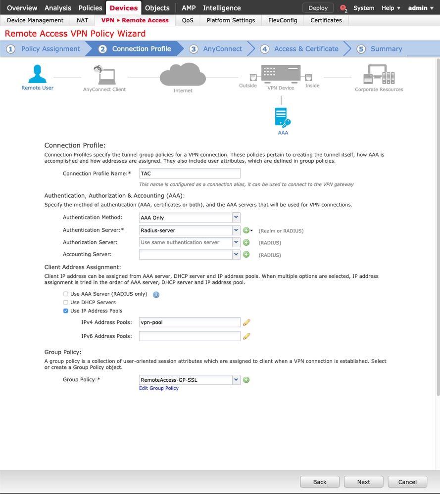 Assistant FMC d'accès à distance : configuration du profil de connexion