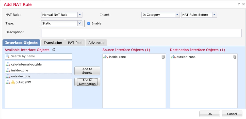 Sélection d'interface d'exemption NAT