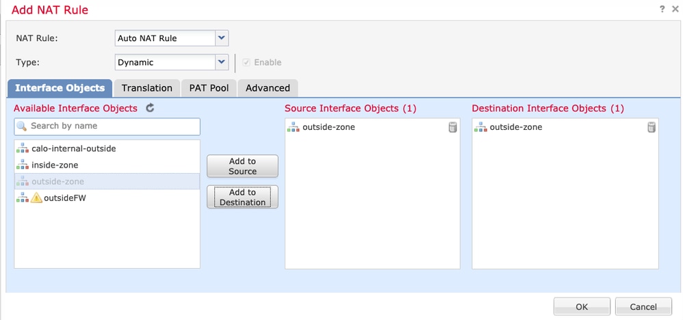 Configuration NAT en épingle à cheveux : sélection d'interface